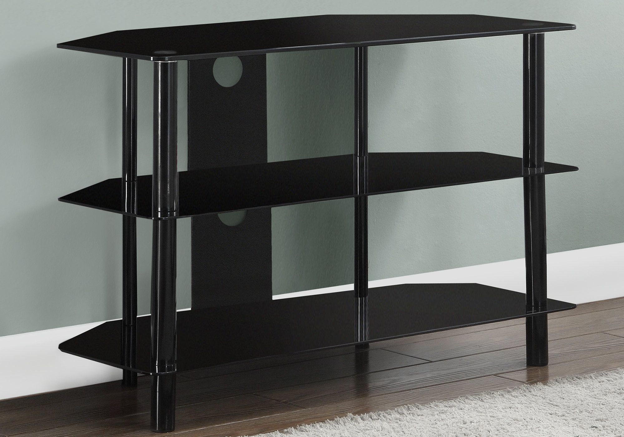 TV STAND - 36"L / BLACK METAL WITH TEMPERED BLACK GLASS